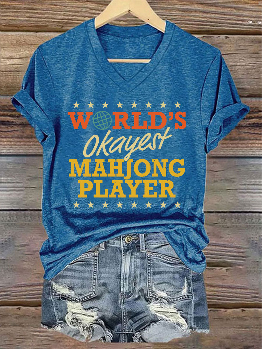Frauen Welten Okayest Mahjong Spieler gedruckt T-Shirt