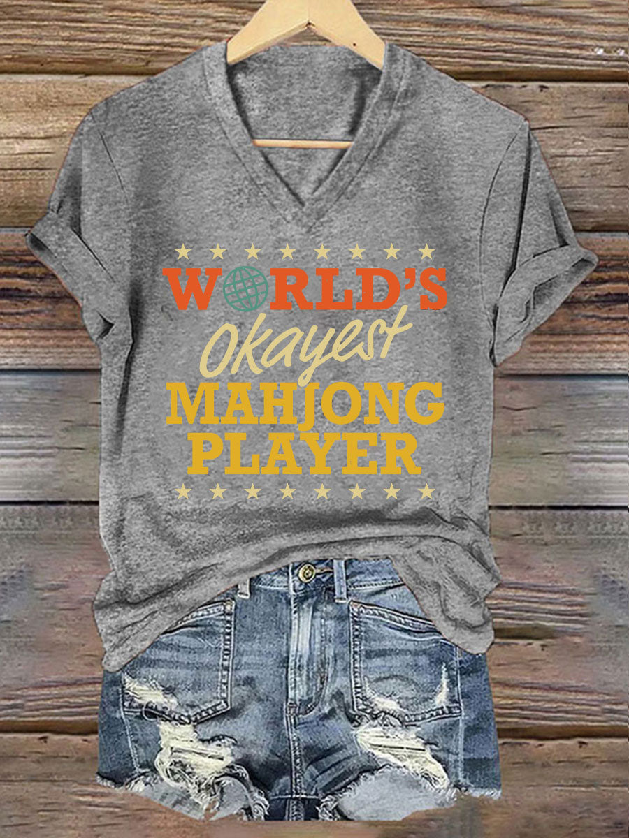 Frauen Welten Okayest Mahjong Spieler gedruckt T-Shirt