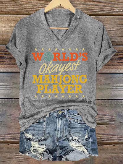 Frauen Welten Okayest Mahjong Spieler gedruckt T-Shirt
