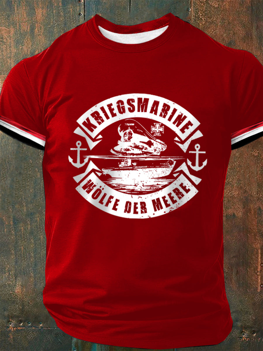 Männer Wölfe der Meere bedrucktes Kurzarm-T-Shirt