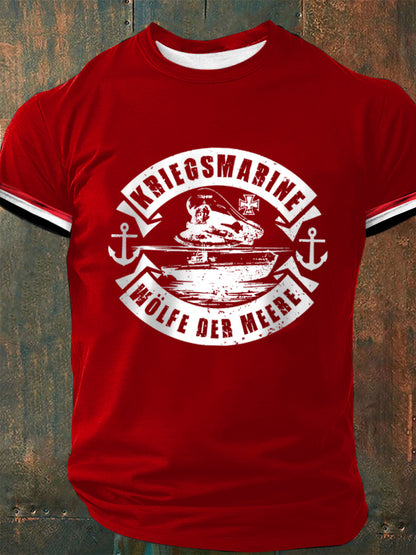Männer Wölfe der Meere bedrucktes Kurzarm-T-Shirt
