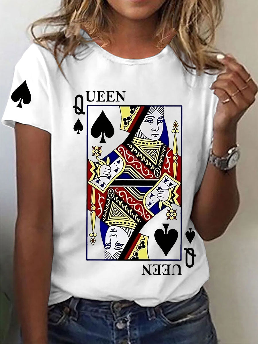 Damen Queen Poker gedruckt lässig T-Shirt