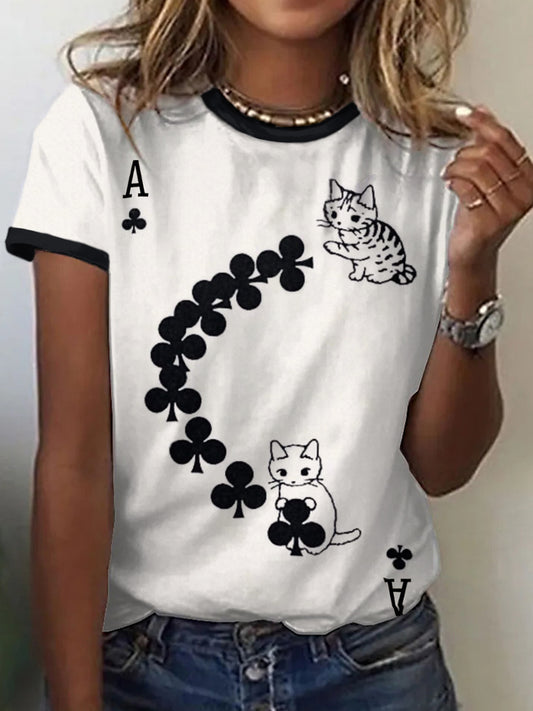 Frauen Katzen spielen Karten inspiriert Print Vintage T-Shirt