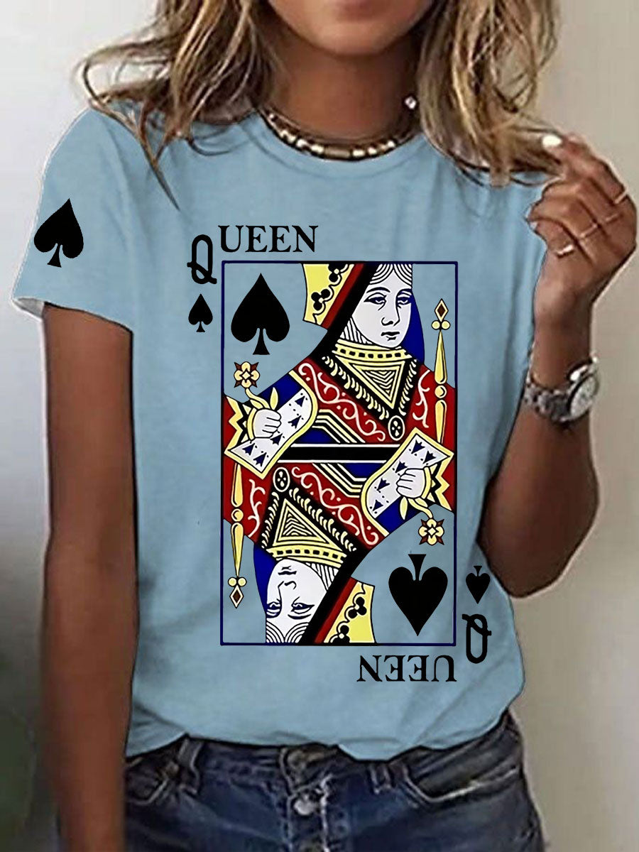 Damen Queen Poker gedruckt lässig T-Shirt