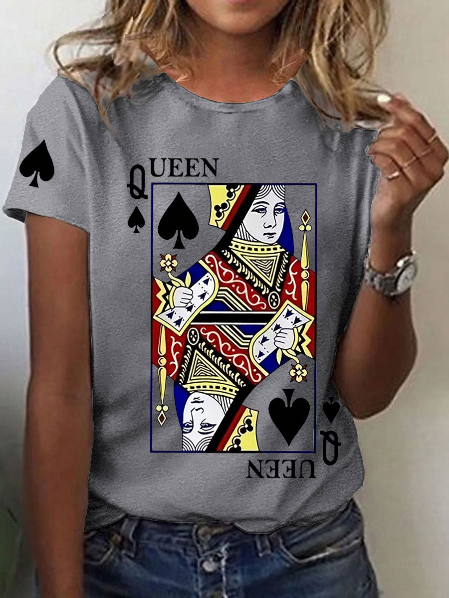 Damen Queen Poker gedruckt lässig T-Shirt