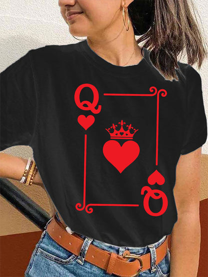 Frauen Königin der Herzen Krone Print T-Shirt