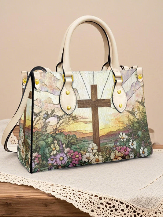 Damen Faith Cross Blumen kunst Leder Umhängetasche