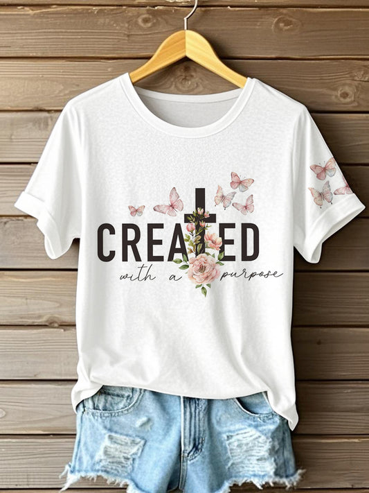 Frauen mit einem Zweck Faith Cross Blumen Kurzarm T-Shirt geschaffen