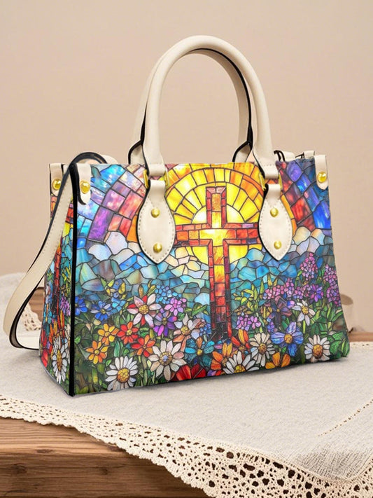 Damen Faith Cross Blumen kunst Leder Umhängetasche