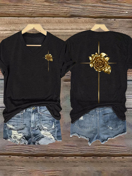 Frauen Kreuz Kreuz Blumen druck T-Shirt
