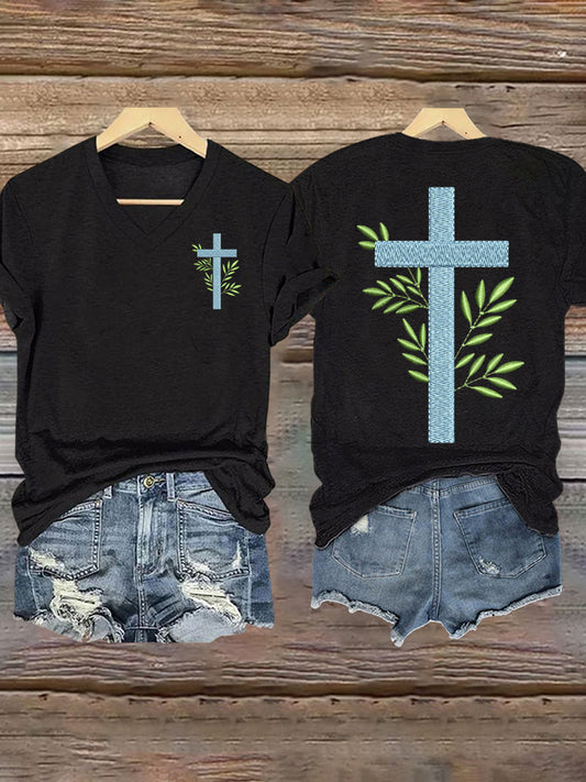 T-Shirt mit Kreuz blatt druck für Frauen