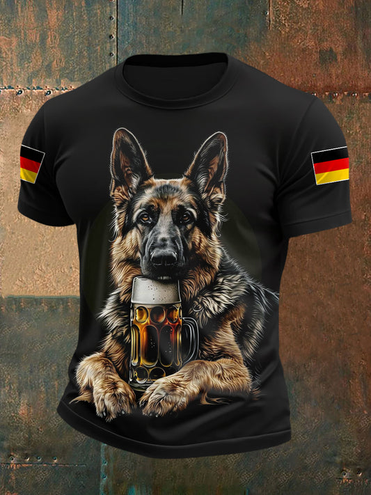 Herren Schäferhund Bier Print Casual T-Shirt