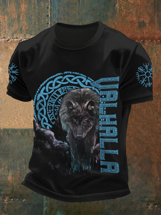 Herren Viking Wolf Maske Odin Rune Druck T-Shirts