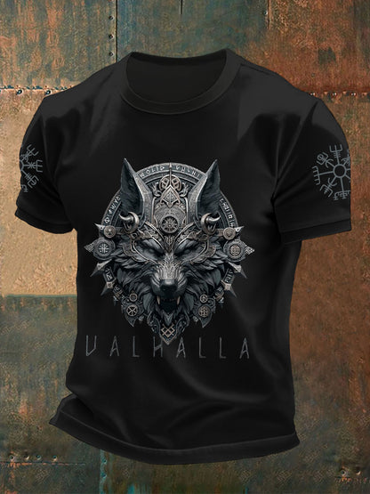 Herren Wolfs maske Odin Runen bedruckte T-Shirts