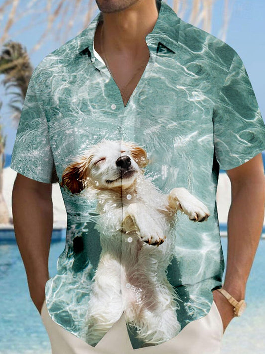 Herren Lustiges Hunde-Kurzarm-Sommer-Hawaii-Shirt