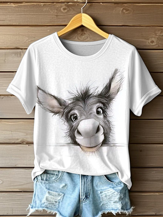 Lustiges süßes Esel-Print-T-Shirt für Damen