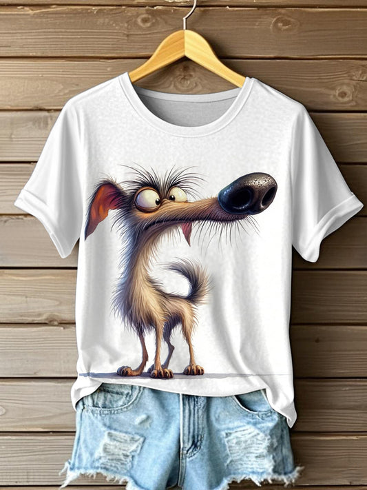Frauen lustiges verrücktes Haar Cartoon-Hunde druck lässiges T-Shirt