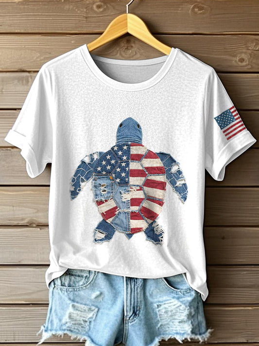 Frauen Unabhängigkeit stag inspirierte Meeres schildkröte Muster Patchwork Kunst T-Shirt