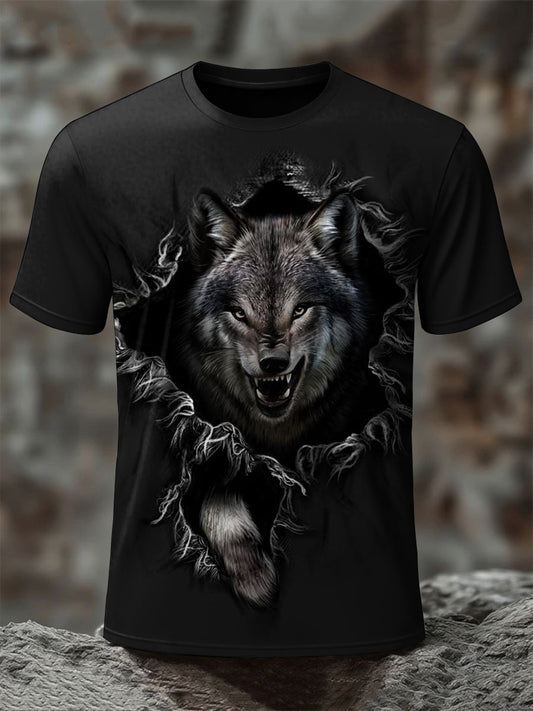 Freizeit-T-Shirts mit Wolfs druck für Männer
