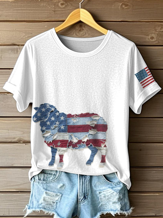 Frauen Unabhängigkeit stag inspirierte Schaf muster Patchwork Kunst T-Shirt