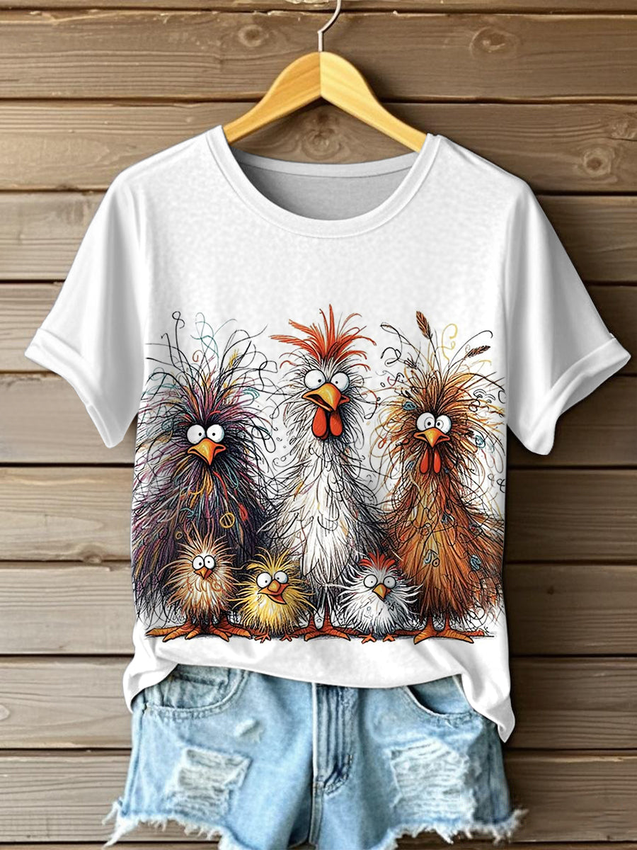 Frauen lustige verrückte Haare Cartoon Hühner drucken lässiges T-Shirt