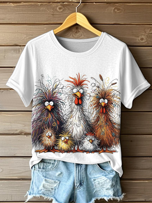Frauen lustige verrückte Haare Cartoon Hühner drucken lässiges T-Shirt
