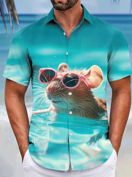 Herren Lustiges Tier Capybara Kurzarm Sommer Hawaiian Shirt