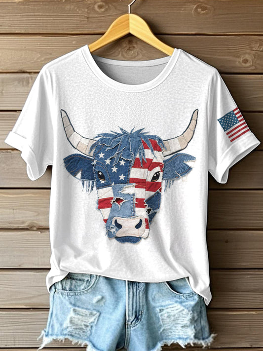 Frauen Unabhängigkeit stag inspirierte Highland Kuh Muster Patchwork Kunst T-Shirt
