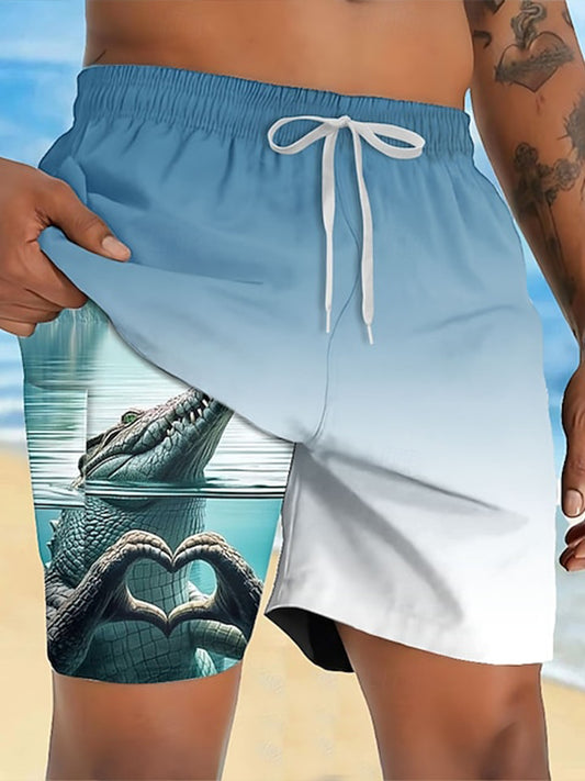 Herren-Shorts mit Krokodil-Auskleidung für lustige Tiers horts 2 in 1 Board-Shorts