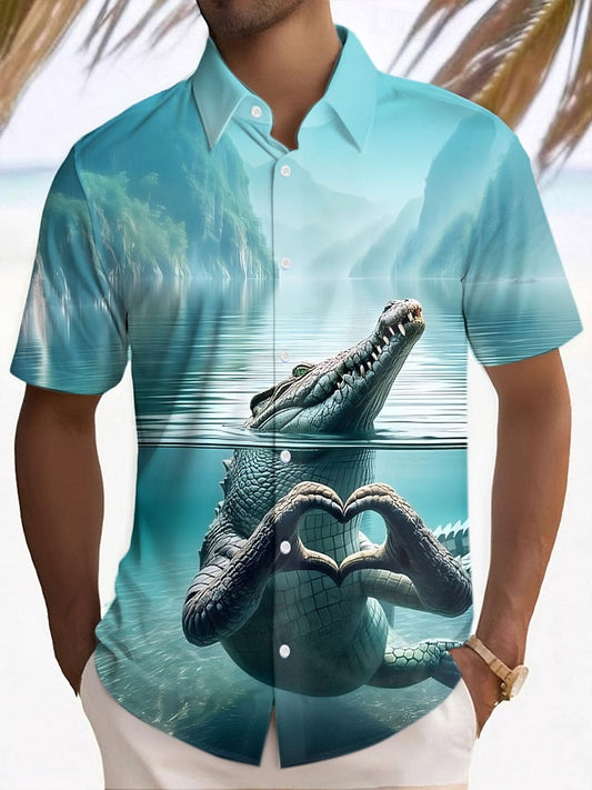 Männer lustige Tier Krokodil Kurzarm Sommer hawaiian isches Hemd