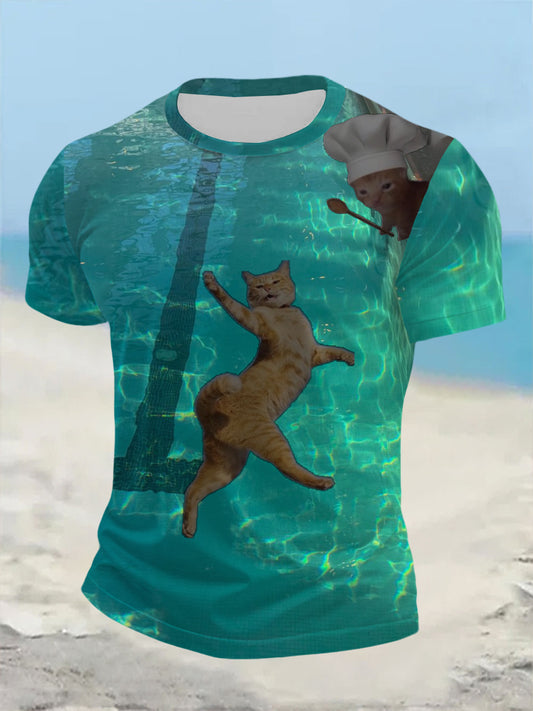 Männer lustige Tier Katze Kurzarm Sommer T-Shirt