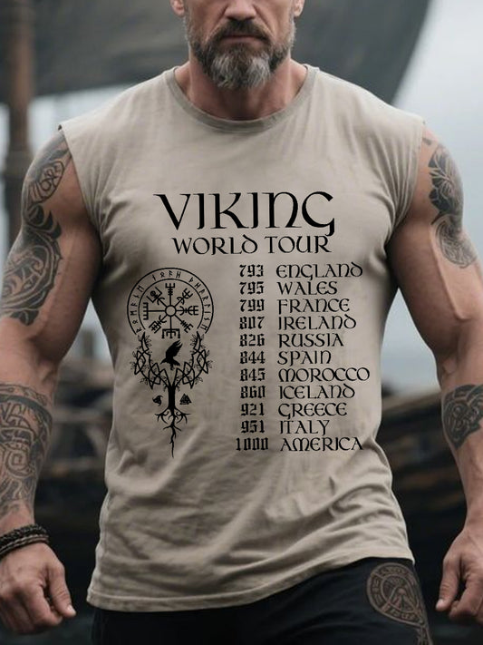 Herren Retro Viking World Tour Freizeit-Tanktop im nordischen Stil