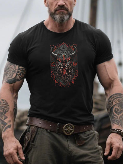 Herren Retro Viking Warrior Print Nordic Style Casual T-Shirt