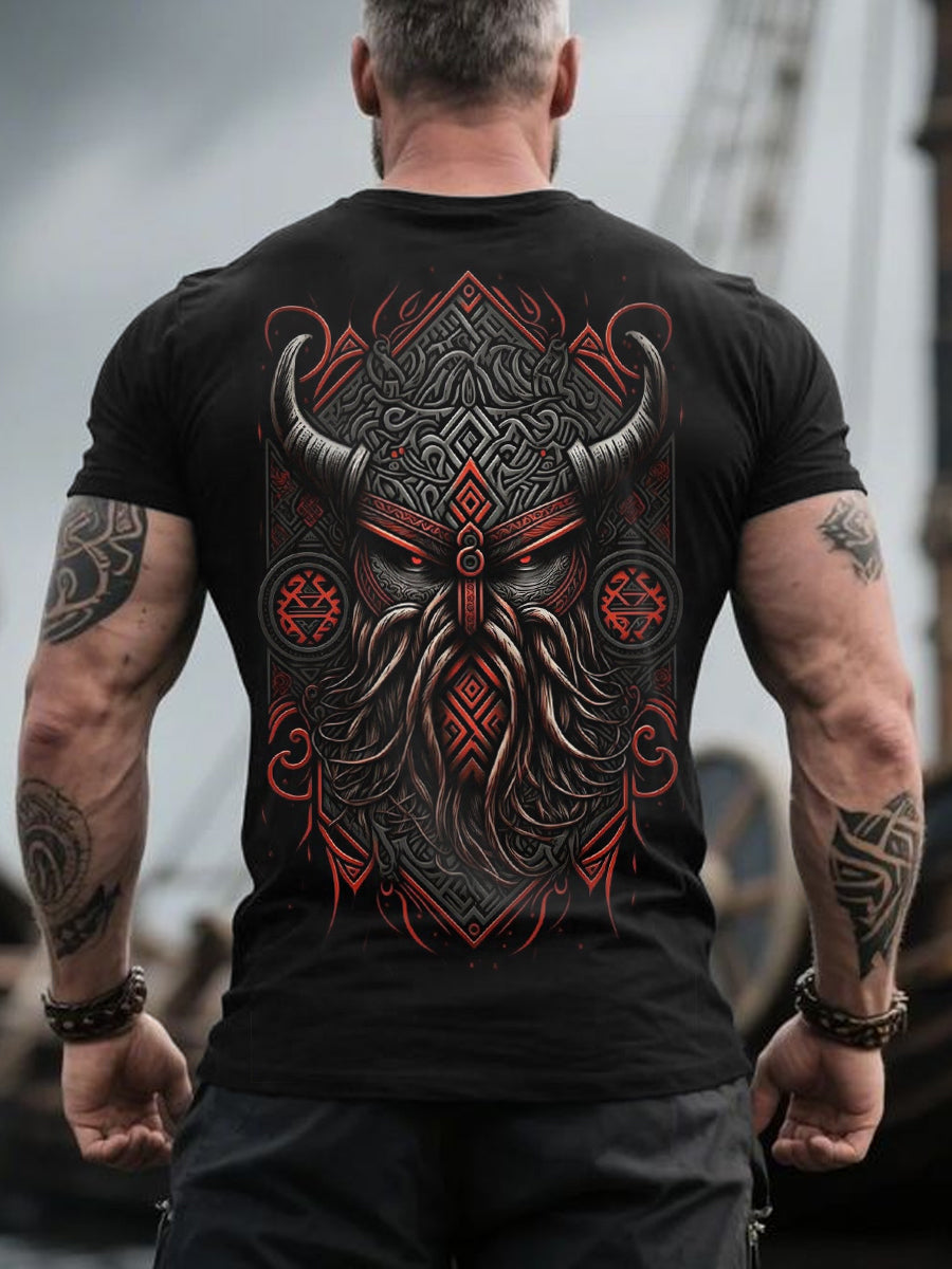 Herren Retro Viking Warrior Print Nordic Style Casual T-Shirt