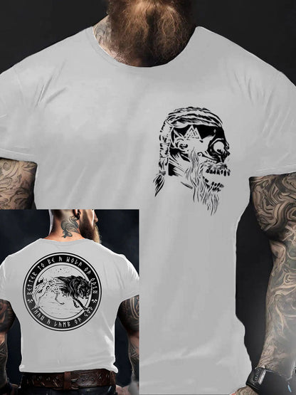Herren Viking Style Odin & Wolf Bedrucktes T- Shirt