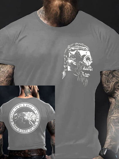 Herren Viking Style Odin & Wolf Bedrucktes T- Shirt