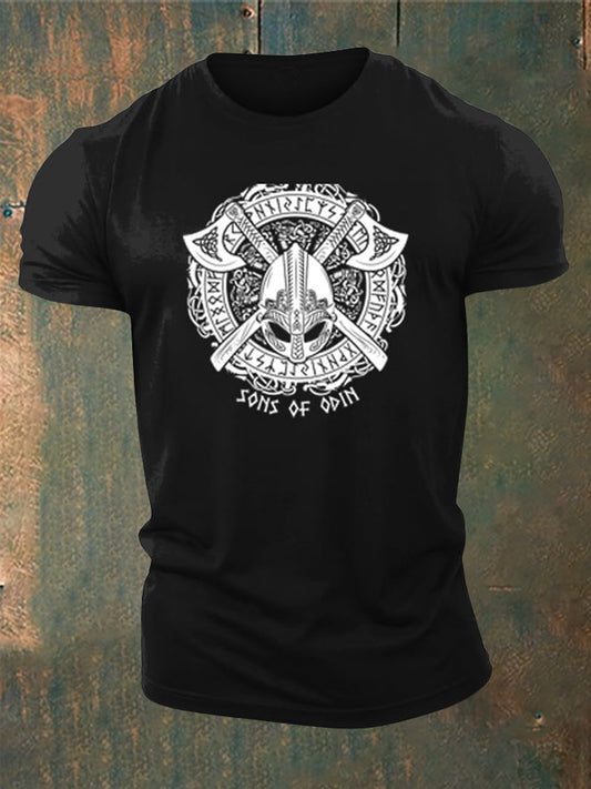 Männer Viking Style Söhne von Odin bedrucktes T-Shirt