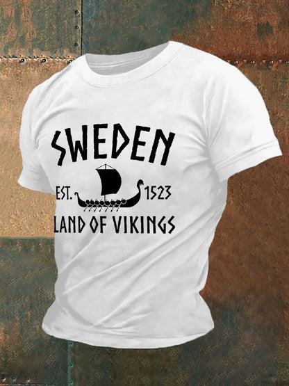 Herren Retro Schweden Land der Wikinger Casual T-Shirt