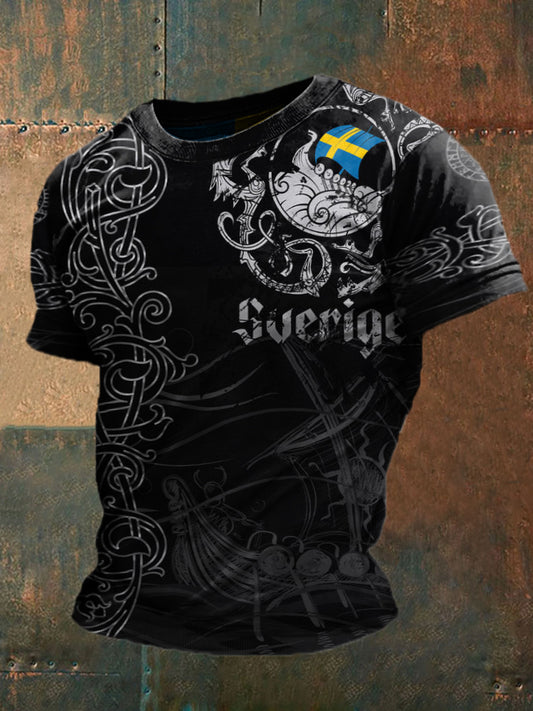 Herren Sweden Viking Style Bedrucktes T-Shirt