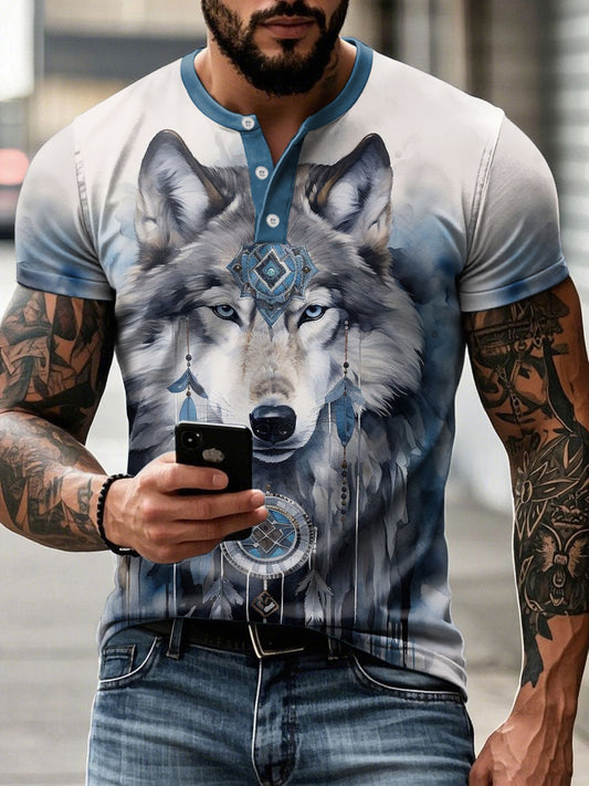 T-Shirts mit Aborigines-Wolf-Print für Männer