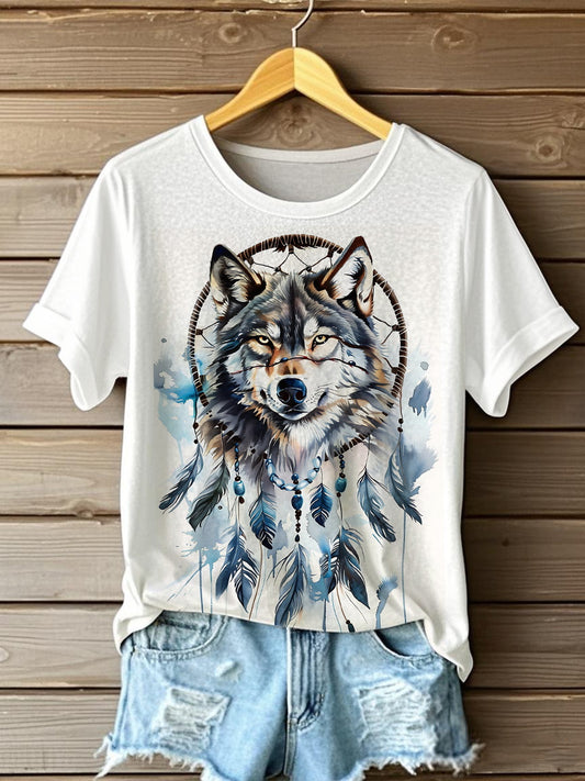 Casual T-Shirts mit Wolfs druck für Aborigines für Frauen
