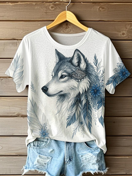 Casual T-Shirts mit Wolfs druck für Aborigines für Frauen