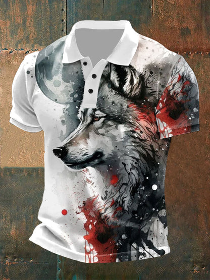 Gelegenheits oberteile mit Wolfs druck für Männer