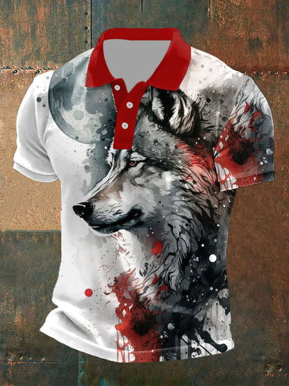 Gelegenheits oberteile mit Wolfs druck für Männer