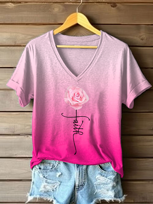 Frauen glauben rosa Blumen druck T-Shirt