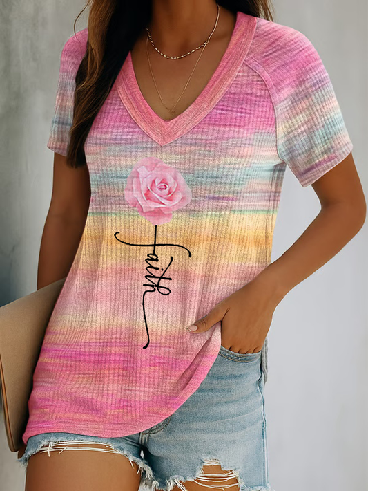 Frauen glauben rosa Blumen druck T-Shirt