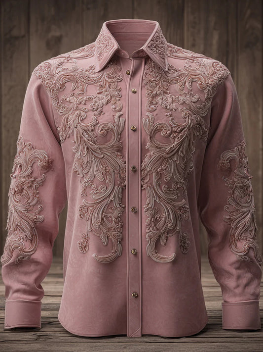 Damen-Langarm-Hemd mit rosa Kunstdruck