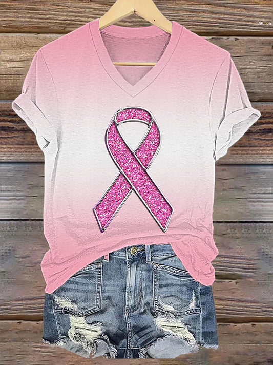 Frauen Brustkrebs Bewusstsein Rosa Band Print T-Shirt