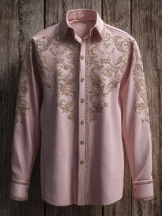 Damen-Langarm-Hemd mit rosa Kunstdruck