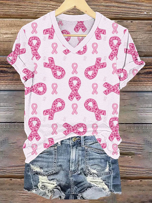 Frauen Brustkrebs Bewusstsein Rosa Band Print T-Shirt